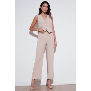 Standart Fit Çimalı Yüksek Bel Düz Paça Pantolon Kadın Pantolon 5865972