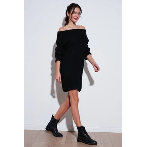 Oversize Fit Kayık Yaka Uzun Kollu Mini Triko Elbise Bayan Elbise 4615218