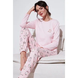 Streç Regular Fit Beli Lastikli Bisiklet Yaka Pijama Takımı Kadın Pijama Takımı 65714101
