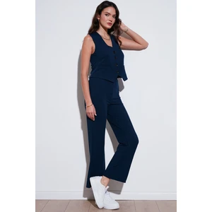 Standart Fit Çimalı Yüksek Bel Düz Paça Pantolon Kadın Pantolon 5865972