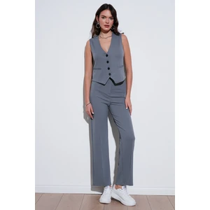Standart Fit Çimalı Yüksek Bel Düz Paça Pantolon Kadın Pantolon 5865972