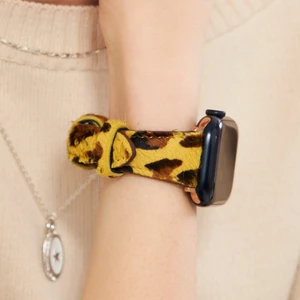 Apple Watch Uyumlu Kadın Deri Kordon 38mm 40mm 41mm Seri 4 5 6 7 8 9 Se 10 Sarı Leopar Desenli Deri Kordon Kadınlara Özel Deri Apple Watch Kordonu
