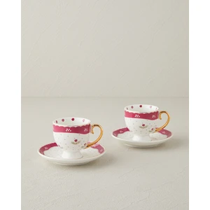 English Home Retro Flowery New Bone China 4 Parça 2 Kişilik Kahve Fincan Takımı 100 ml Beyaz - Bordo