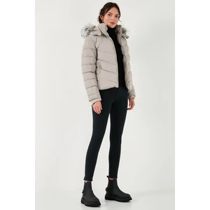 Regular Fit Çıkarılabilir Kapüşonlu Fermuarlı Cepli Şişme Mont Kadın Mont 497DİNA