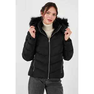 Regular Fit Çıkarılabilir Kapüşonlu Fermuarlı Cepli Şişme Mont Bayan Mont 497DİNA