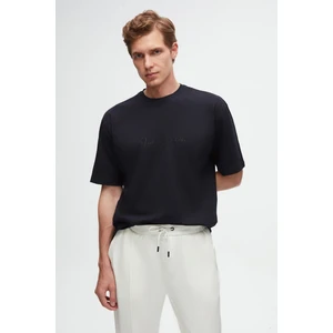 Oversize Lacivert Baskılı  Pamuk T-shirt 2EC14ORT05211