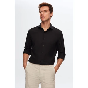 Slim Fit Siyah Italyan Yaka Armürlü Uzun Kollu Kolay Ütülenebilir Nefes Alan Dört Mevsim Gö 2HF02ORT3185