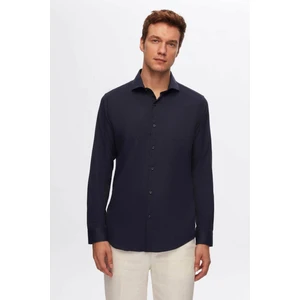 Slim Fit Lacivert Italyan Yaka Armürlü Uzun Kollu Kolay Ütülenebilir Nefes Alan Dört Mevsim 2HF02ORT3185