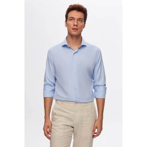 Slim Fit Mavi Italyan Yaka Armürlü Uzun Kollu Kolay Ütülenebilir Nefes Alan Dört Mevsim Göm 2HF02ORT3185
