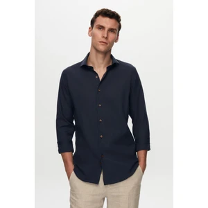 Slim Fit Lacivert Italyan Yaka Armürlü Uzun Kollu Kolay Ütülenebilir Nefes Alan Dört Mevsim 2HF02ORT3185