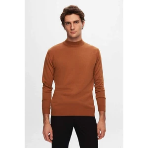Regular Fit Camel Pamuk Karışımlı Yarım Balıkçı Triko Kazak 5HF06ORT16275