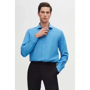 Slim Fit Mavi Italyan Yaka Dar Kesim Klasik Kravatlık Uzun Kollu Kolay Ütülenebilir Nefes 2HF02ORT4185