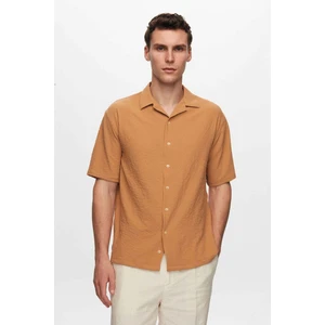 Relaxed Camel Gofre Kısa Kollu Kırışmaz Gömlek 0HC02ORT01313