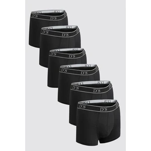 Ds Damat Siyah Beli Lastikli Marka Logolu Likralı Esneyebilen 6'Lı Boxer Set 4HC44ORTBS06