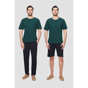 Yeşil %100 Pamuklu Kısa Kollu 3'lü Pijama Takimi 3EC84ORT05PJM