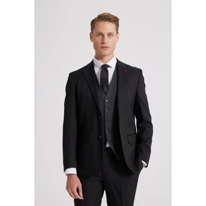 Slim Fit Siyah Düz Mono Yaka Tek Yırtmaçlı Astarlı Takim Elbise Kombinli 8HFY5ORTKMBN2