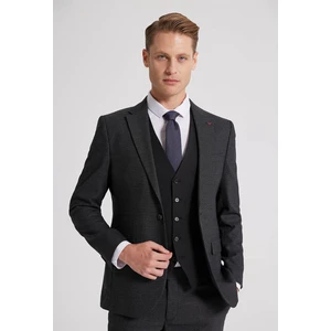 Slim Fit Antrasit Armürlü Mono Yaka Tek Yırtmaçlı Astarlı Takim Elbise Kombinli 8HFY5ORTKMBN1