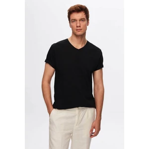 Siyah V Yaka %100 Pamuk T-shirt 4HC141996755M
