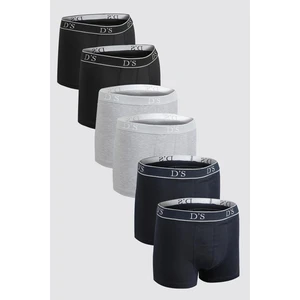 Ds Damat Siyah/Lacivert/Gri Beli Lastikli Marka Logolu Likralı Esneyebilen 6'Lı Boxer Set 4HC44ORTBS06