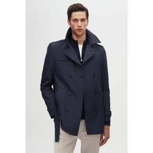 Ds Damat Regular Fit Lacivert Apoletli Beli Kemerli Pardösü/Trenckot 1HF08ORT00013
