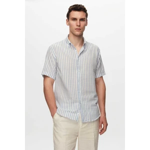 Slim Fit Mavi Gofre Çizgili Kısa Kollu Yazlık Gömlek 8HC02ORT04265