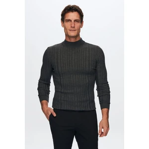 Slim Fit Antrasit Fitilli Pamuk Karışımlı Yarım Balıkçı Dar Kesim Vücudu Saran Triko Kazak 5HF06ORT64100