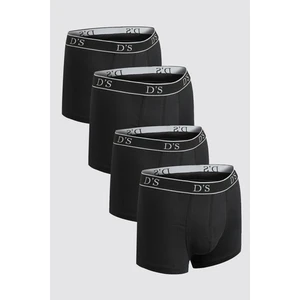 Ds Damat Siyah Beli Lastikli Marka Logolu Likralı Esneyebilen 4'Lü Boxer Set 4HC44ORTBS04