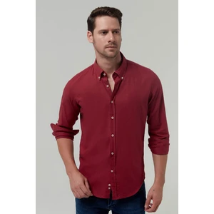 Slim Fit Kırmızı Düz Pamuklu Gömlek 8HC02ORT64265