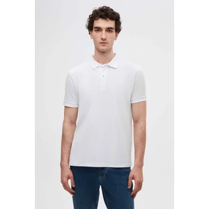Regular Fit Beyaz Pike Dokulu %100 Pamuk Kıvrılmaz Polo Yaka Nakışlı T-shirt 4HC14ORT51000