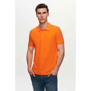 Regular Fit Turuncu Pike Dokulu %100 Pamuk Kıvrılmaz Polo Yaka Nakışlı T-shirt 4HC14ORT51000