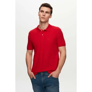 Regular Fit Kırmızı Pike Dokulu %100 Pamuk Kıvrılmaz Polo Yaka Nakışlı T-shirt 4HC14ORT51000