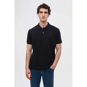 Regular Fit Lacivert Pike Dokulu %100 Pamuk Kıvrılmaz Polo Yaka Nakışlı T-shirt 4HC14ORT51000