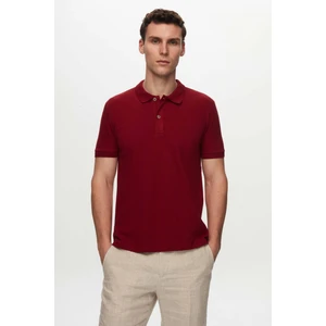 Regular Fit Bordo Pike Dokulu %100 Pamuk Kıvrılmaz Polo Yaka Nakışlı T-shirt 4HC14ORT51000