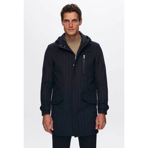 Ds Damat Regular Fit Lacivert Çizgili Yünlü Kapüşonlu Kaşe Kaban 1HF08ORT10006