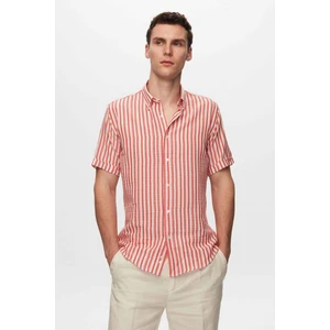 Slim Fit Kırmızı Gofre Çizgili Kısa Kollu Yazlık Gömlek 8HC02ORT04265