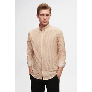 Slim Fit Bej Çizgili Gömlek 6HC02ORT10265