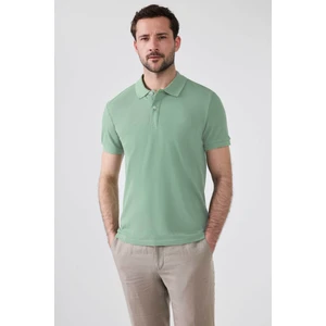 Regular Fit Açık Yeşil Pike Dokulu %100 Pamuk Kıvrılmaz Polo Yaka Nakışlı T-shirt 4HC14ORT51000