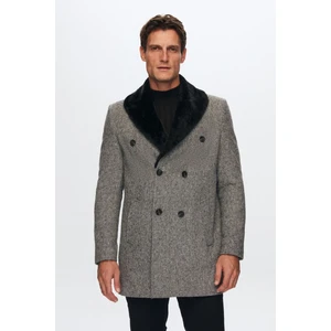 Regular Fit Gri Yakası Çıkartılabilir Kürklü Kaban 9HF08ORT10004