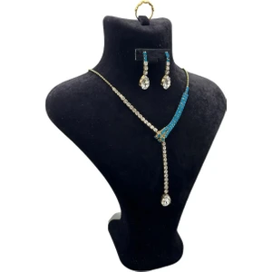 Megass Dekor Yerli Üretim Londra Model Süet Kumaş Siyah Renk 28/ 22  cm Takım Kolye-Küpe-Yüzük Sergileme Mankeni