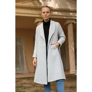 3023A Geniş Spor Yaka Kaban Gri