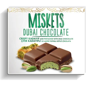 Dubai Çikolata Antep Fıstıklı Çıtır Kadayıflı Dolgulu Sütlü Tablet Çikolata 100 gr