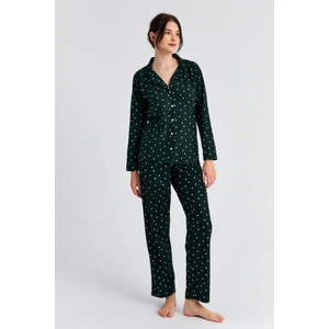 Kadın Zümrüt Yıldız Uzun Kol Bebe Yaka Pantolon Pijama Takım