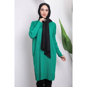 İmaj Butik Yeşil Bisiklet Yaka Merserize Salaş Triko Tunik