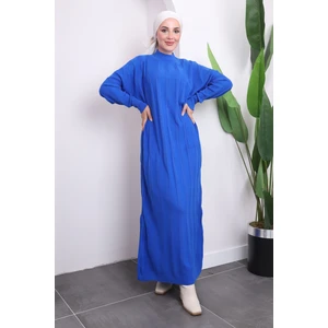 İmaj Butik Saks Mavi Dik Yaka Merserize Triko Elbise