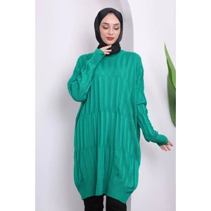 İmaj Butik Yeşil Bisiklet Yaka Merserize Salaş Triko Tunik