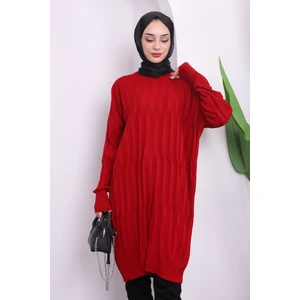 Kırmızı Bisiklet Yaka Merserize Salaş Triko Tunik