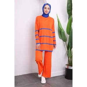 Orange Çizgili Triko Tunik Pantolon İkili Takım