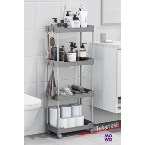 Mowo Home 4 Katlı Tekerlekli Banyo Rafı, Mutfak Rafı, Havluluk, Deterjanlık Makyaj Organizer