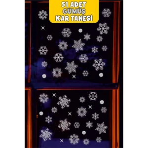 Bee Games Tüm Yüzeylere Uygun 51 Adet Yılbaşı Kar Taneleri Cam Sticker Yeni Yıl Kış Temalı Kar Taneleri