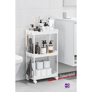 Mowo 3 Katlı Tekerlekli Banyo Rafı, Mutfak Rafı, Havluluk, Deterjanlık Makyaj Organizer